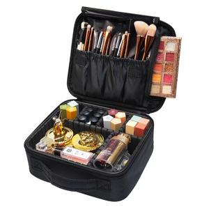 Travel Makeup Bag Cosmetic Train Case Portable With Mirror Removable Strap for Makeup Tools Brushes Bag